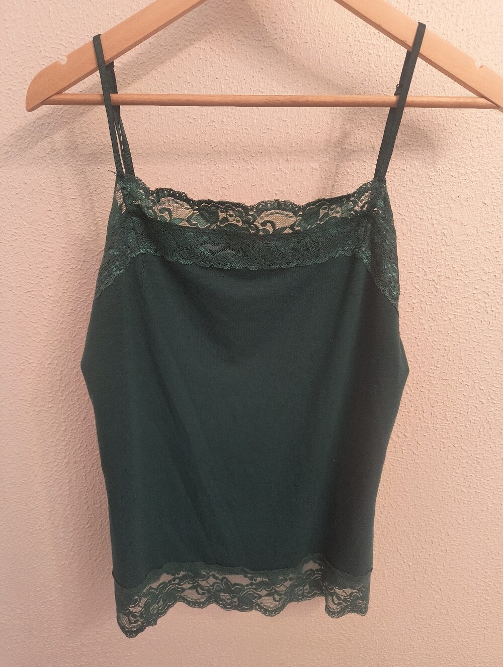 Vtg Y2K Cato Forest Green Camisole Lace Trim Adjust Strap Size L Bella Swan Cami